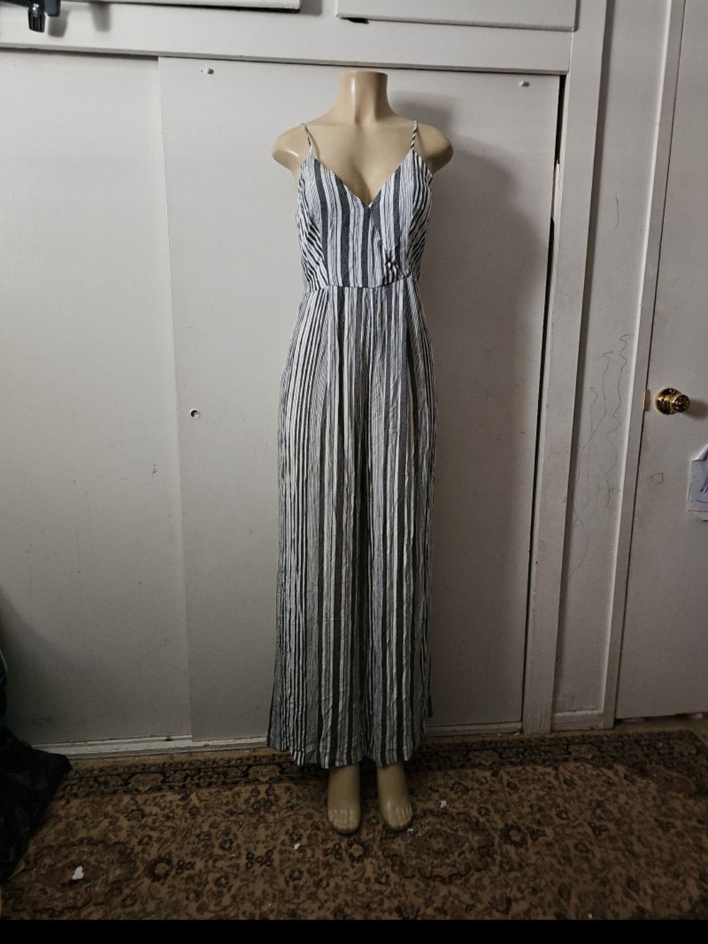 re:named Black and White Striped Sleeveless Jumpsuit